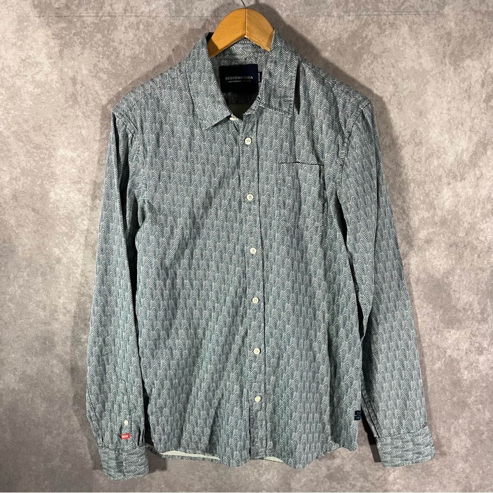 Scotch & Soda Shirt Mens Medium Blue Amsterdam Blauw Hotel Button Down Geometric